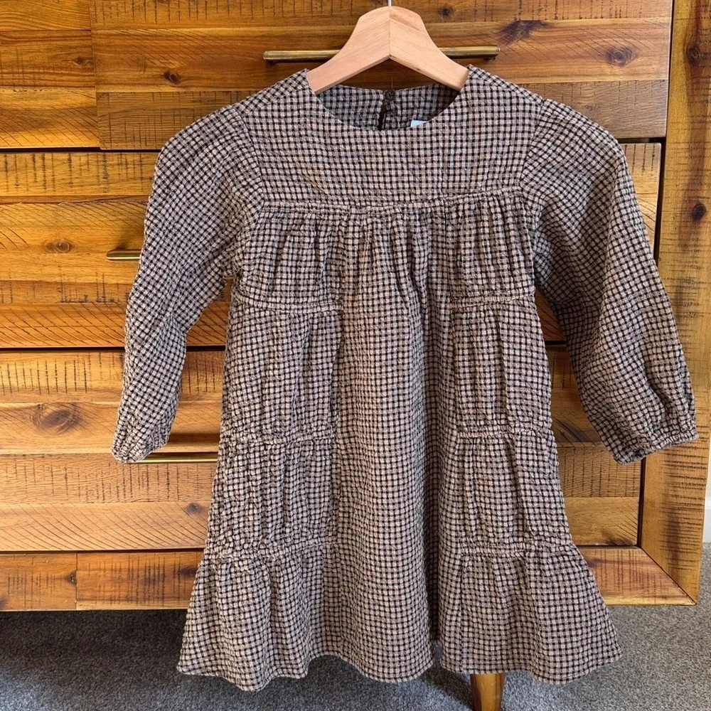 Zara Girls Classic Brown Checkered Kids Dress